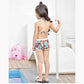 Children's Bikini Swimsuit Set Baby Girl Cartoon Print Separate Hooded Swimwear Long-sleeved Anti-UV Shorts Suspender Top Three-pieces Swimming Set