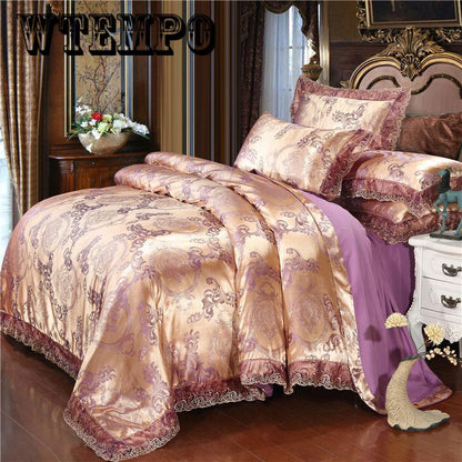 European  Luxury Jacquard Bedding set Lace Duvet Cover Bed Sheet Pillowcases Queen King size