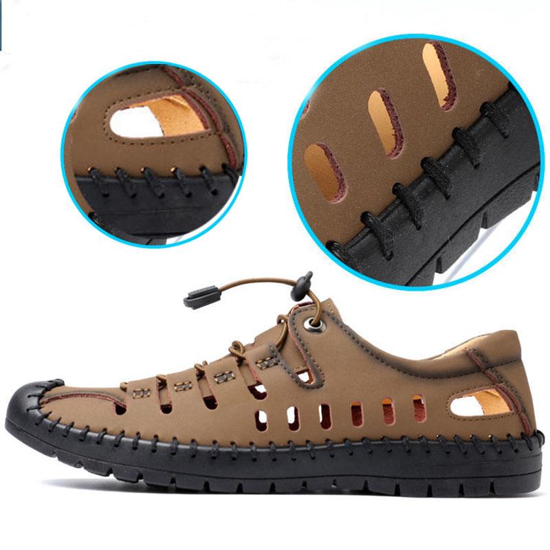 Men's Genuine Leather Breathable Leather Sandals Men's Casual Hollow Hole Shoes Non-slip Soft Sole Leather Sandals