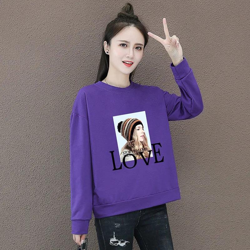 Women's Spring Long Sleeve Large Size Print Casual Pullover Autumn Loose Cotton Round Collar Tops