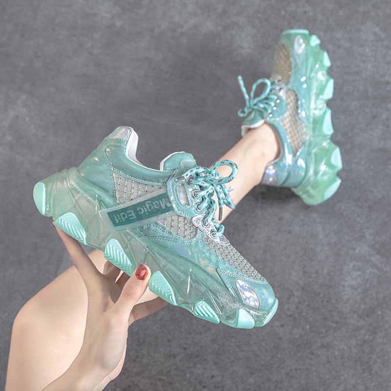 Plus Size 35-40 Summer Women Mesh Sneakers Students Breathable Running Basketball Shoes Shockproof Non-slip Jelly Skate Shoes