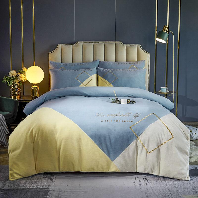 Winter Thick Milk Velvet Four-piece French Velvet Duvet Cover Sheet Crystal Velvet Embroidery Type Bedding