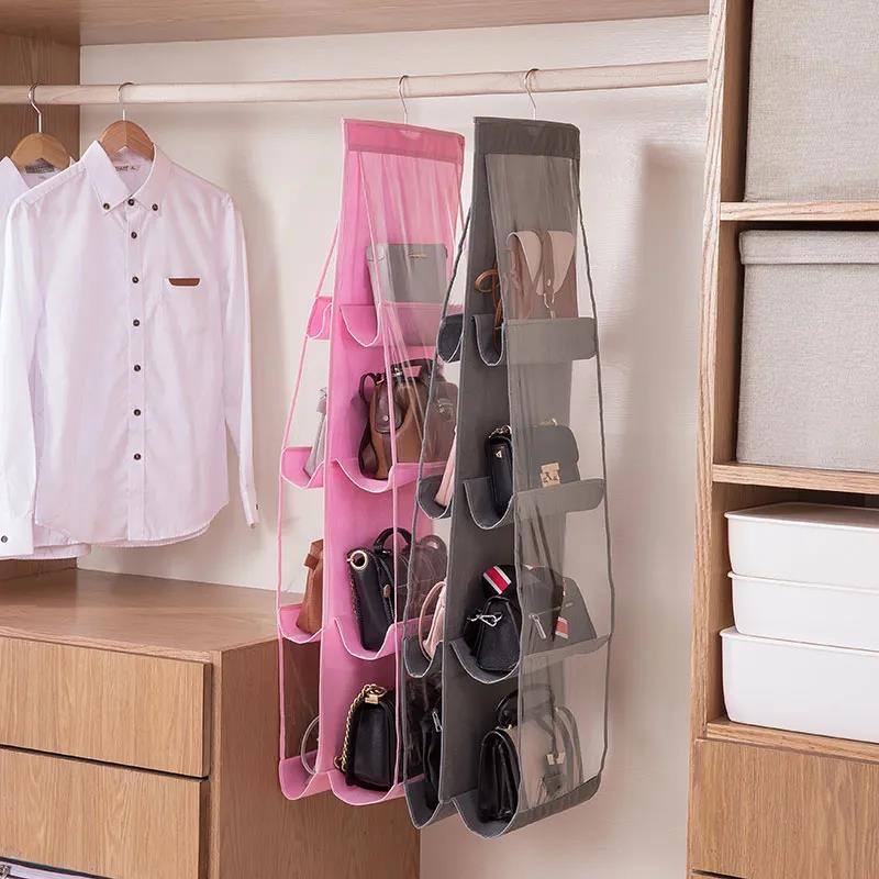 6 Pockets Bag Storage Bag Cloth Bag Thickening Purse Storage Dust Bag Hanging Wall Shelf Household Bag Finishing Collapsible Wardrobe Storage Handbag