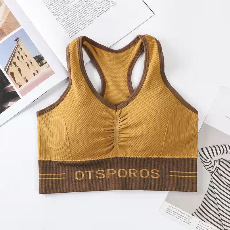 Women's Fitness Bra with Removable Pad Sports Underwear Tube Top Yoga Vestrunning Camisole Gathering No Steel Ring Shockproof Student Bra