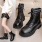 Leather Boots Women Winter Shoes Black Ankle Booties Platform Shoes Fashion Fall Shoes Flat Warm Fur Boots