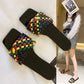 Color-blocking Woven Sandals  Slippers Women's All-match Outer Wear Summer Square-toe Flat-bottomed Slippers