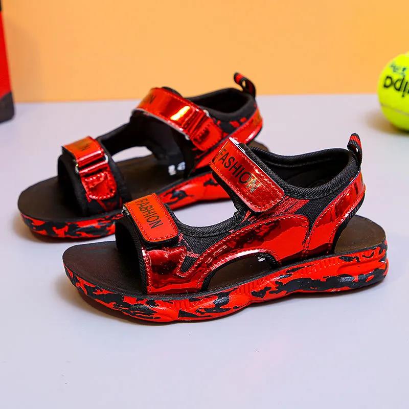 Summer Leisure Sandals Boys and Girls Fashion All-match Non-slip Black and Red Striped Student Sandals