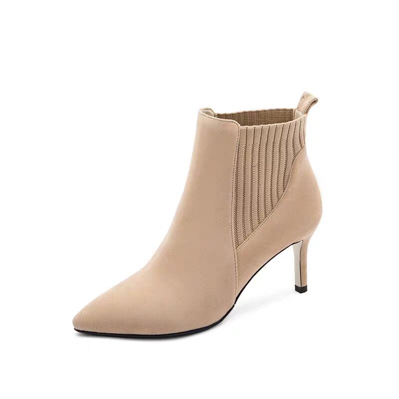 High Heels Ladies Boots Pointed Elastic Thick Heel Stiletto Knit Shoes