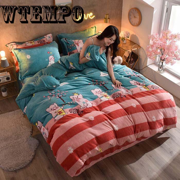 Flannel Cashmere Bedding Set Duvet Cover Pillowcase Sheets 4pcs Winter Warm Comforter Sets