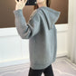 Women's Winter Solid Color Hooded Pullover Sweater Lazy Wind Loose Large Size Mid Length Knit Sweater