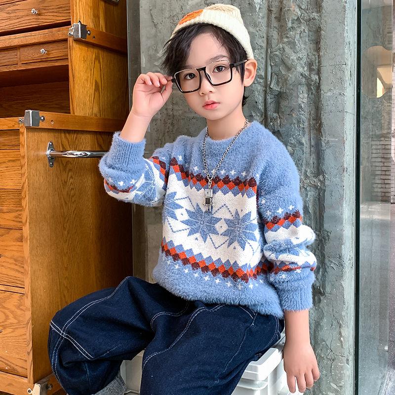 Boys and Girls Sweaters Autumn and Winter Children's Clothing Thickened Warm Bottoming Sweater Knitted Sweater
