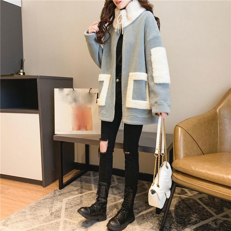 Autumn and Winter Thickening Plus Velvet All-match Stand-collar Jacket Mid-length Loose Casual Women's Warm Jacket Women