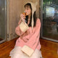 Pink Knitted Pullover Sweaters Causal Autumn Women's Clothing Panelled Oversize Tops Long Sleeve