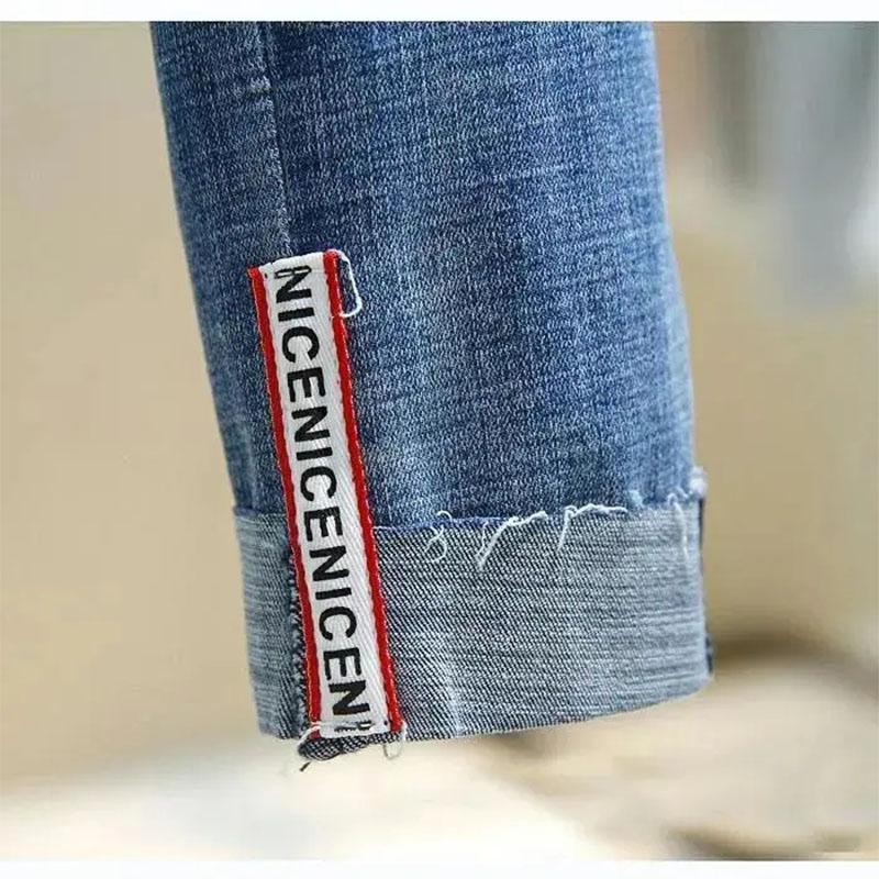 Women's Spring and Summer High Waist Jeans Korean Style Pencil Pants Ripped Jeans Student Pencil Nine-point Pants