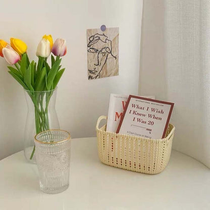 Desktop Cosmetics Storage Box Imitation Vine-plastic Basket Woven Supplies Storage Basket
