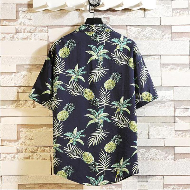 Hawaiian Shirts Beach Tee Leaf Fruit Print T-shirt Half Sleeve Retro Clothes Button Up Top Loose Overshirt Casual Male Undies
