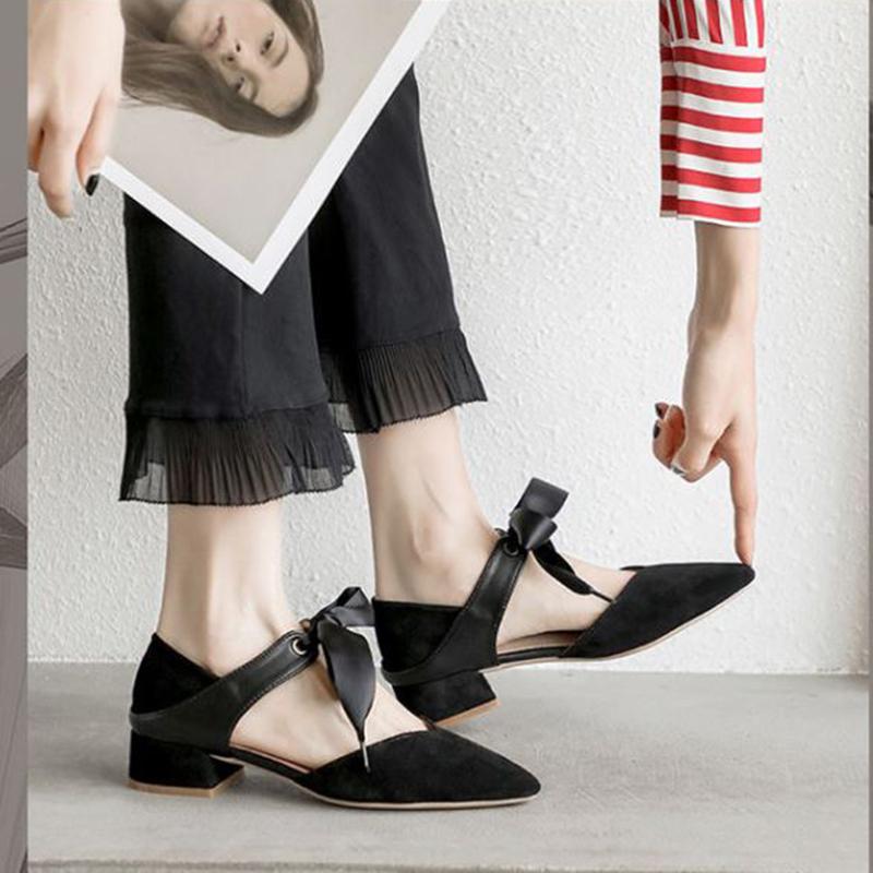 Sandals Female Summer Collocation All-match Baotou Thick with Mid-heel Student Pointed High Heels