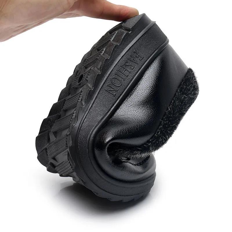 Women's Plush Fleece Warm Leather Cotton Boots Waterproof Non-slip Flat Ankle Boots Winter Shoes