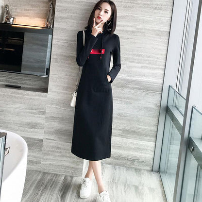 Spring and Autumn Wear Temperament Loose and Thin Casual Sweater Dress Long Sleeves Over The Knee Long Dress Women
