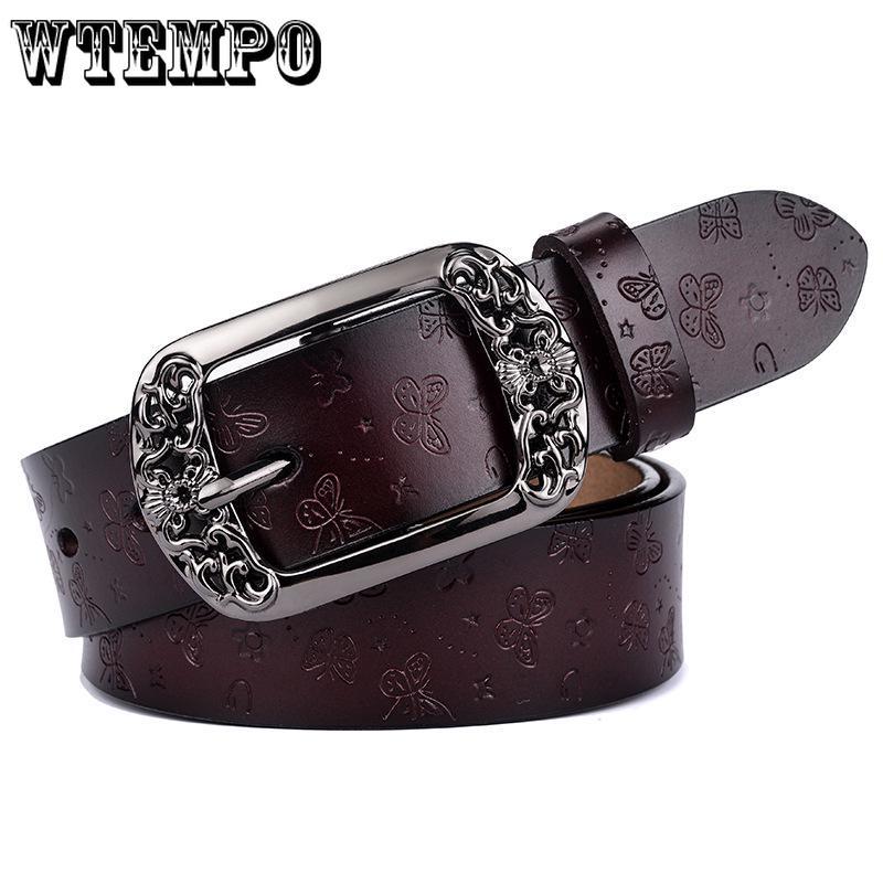 Belt New Retro Cowhide Leather Belt Women Fashion Embossing Pin Buckle Casual Jeans Wide