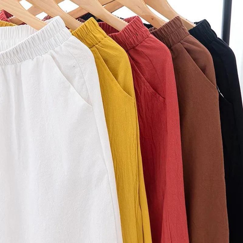 Pure Cotton Women's Trousers Summer Thin Section Loose Leisure Plus Size Cropped Pants