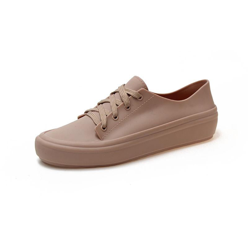 Women Flats 2020 Arrival Antiskid Lace Up Round Toe Casual Shoes Outdoor Water Proof Comfortble Soft Women Jelly Shoes