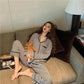Striped Pajamas Set Two-piece Set Ladies Spring Autumn Long-sleeves Cardigan Shirt Pants Loose Casual Outerwear Home Wear Suit