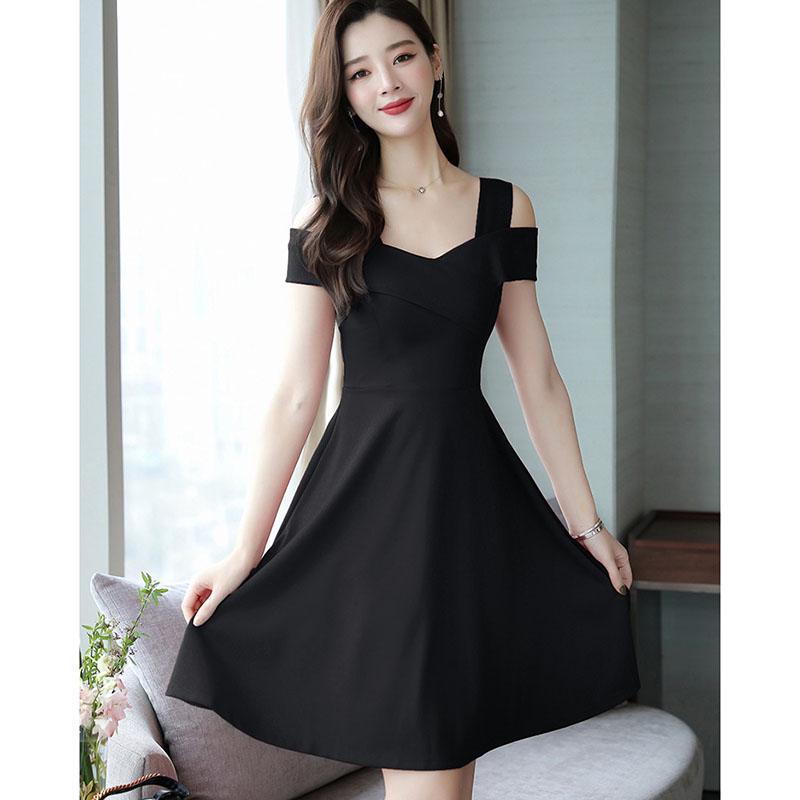 Fashion  Women's Dress Mid-length Plus Size Off-the-shoulder Dress Women's Slim A-line Pleated Dress  Summer