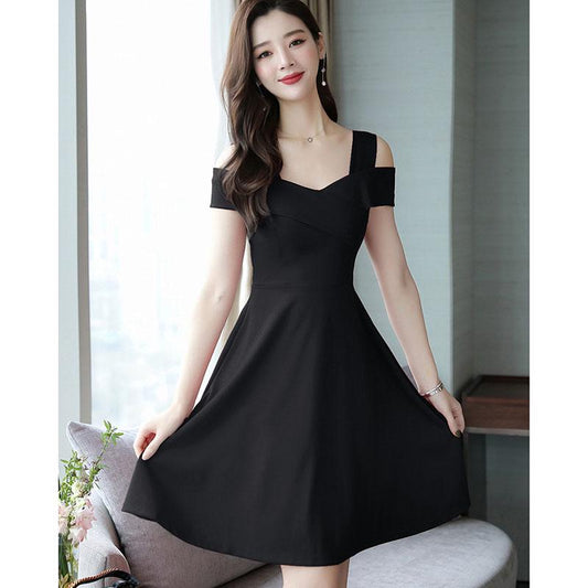 Fashion  Women's Dress Mid-length Plus Size Off-the-shoulder Dress Women's Slim A-line Pleated Dress  Summer