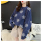 Pofulove Mid-length Cute Sweet Snowflake Polka Dot Sweater Solid Loose Round Neck Pullover
