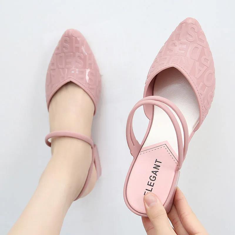 Woman's Shoes In Summer Soft Sole Elegant Middle Slope Heel Casual Sandals Anti-slip Solid Color Letter Office Ladies Dual Purpose Sandals