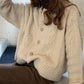 Soft Glutinous Cable Flower Loose Short Sweater Coat Female Twist Thick Needle Beige Knitted Cardigan Outer Wear