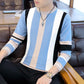 Autumn and Winter Striped Sweater Slim Young Men's Round Neck Knit Bottoming Shirt Long-sleeved Splicing Color Pullover Top