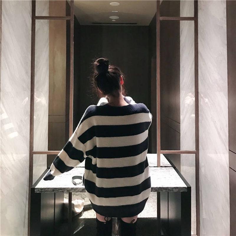 Autumn and Winter Long Thick Sweater Casual V-neck Loose Top All-match Knitted Women Sweater