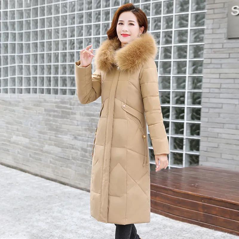 Women's Down Padded Jacket Plus Size Embroidery Long Over-the-knee Padded Jacket Korean Style Slim Slimming Padded Jacket Women