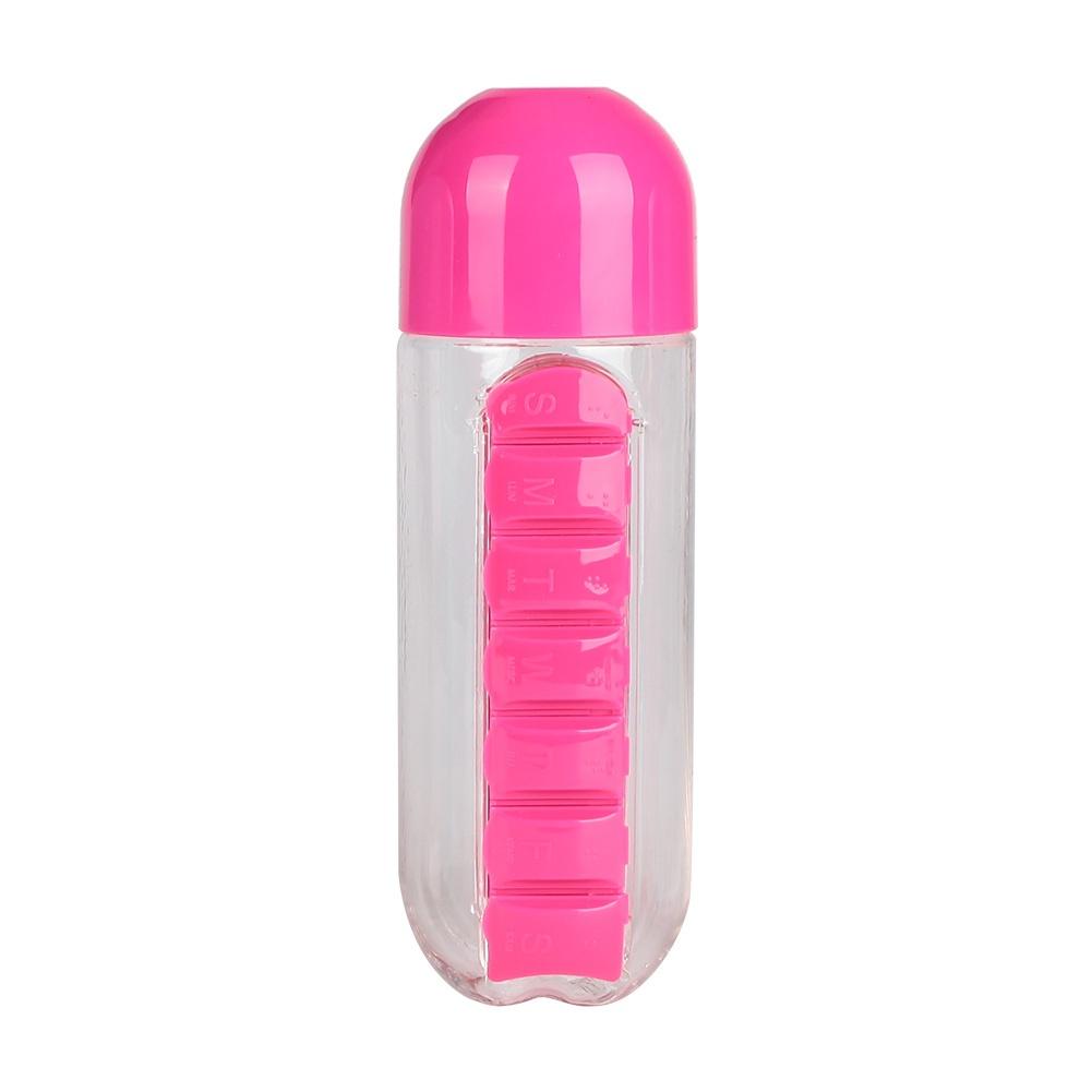 Portable Pill Box Organizer With Water Bottle Compartments