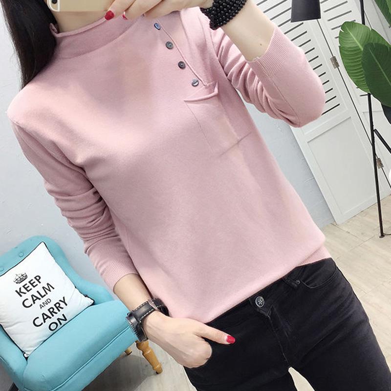 Autumn and Winter Half Turtleneck Neck Long-sleeved Sweater Loose All-match Solid Color Bottoming Shirt