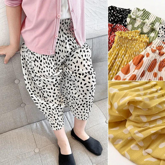 Summer Children's Chiffon Trousers Girls' Casual Pants Closed Wave Point Anti-mosquito Nine-point Pants Summer Cool Pants Children's Harem Pants