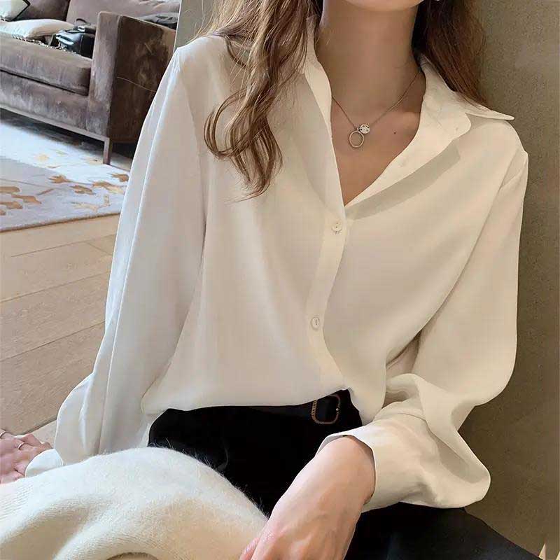 White Shirt Women's Loose Top All-match Bottoming Shirt Long-sleeved Shirt Women's Simple Casual Fashion