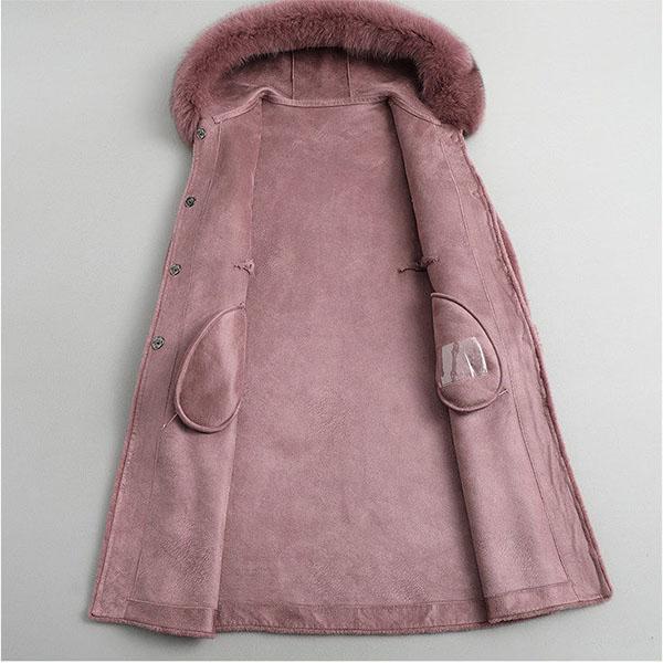 100% Cashmere Overcoat Women's Long Fur Coat Hooded Plus Size Wool Trench Coat with Fox Fur Collar