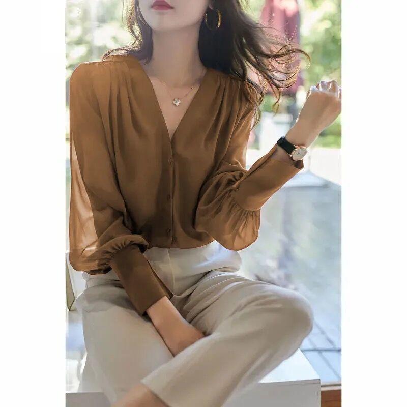 Long Sleeve Shirt Women's Loose Fashion Design Top Temperament Chiffon Shirt