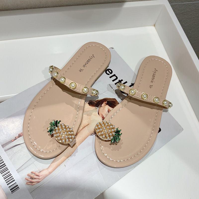 Beach Slippers Women Summer Wear Flat Bottom All-match Toe Pineapple Sandals and Slippers Women Sexy Sandals and Slippers
