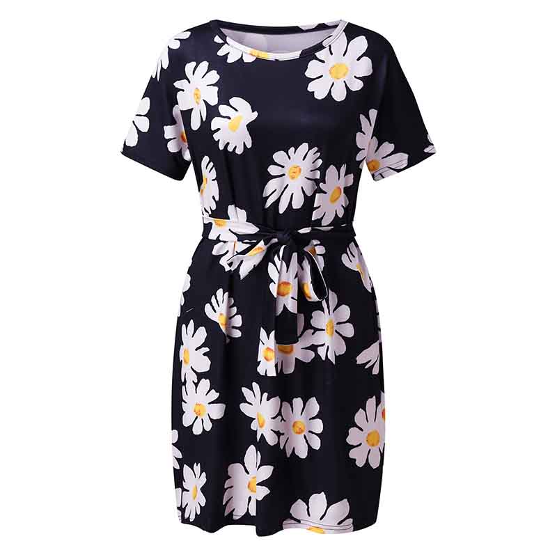 Dress Women's Fashion Temperament Geometric Print Dress Commuter Short Sleeves