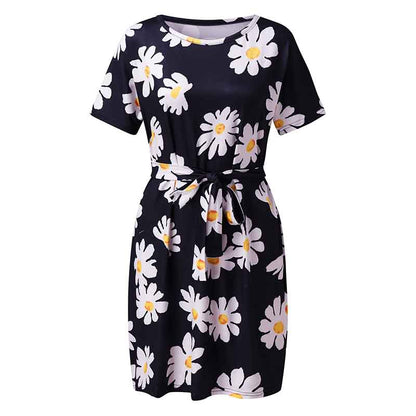 Dress Women's Fashion Temperament Geometric Print Dress Commuter Short Sleeves