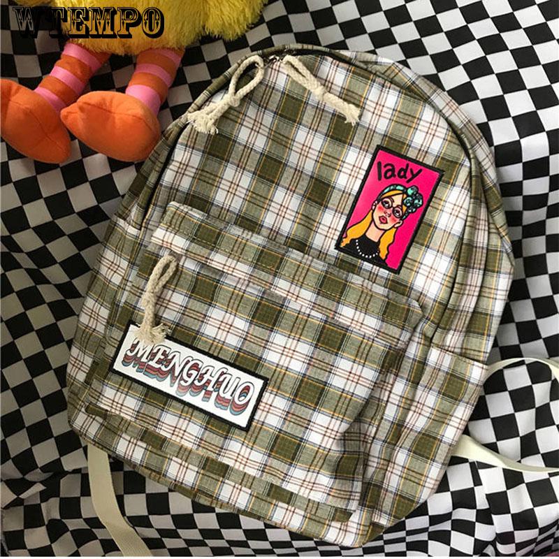 Fashion Polyester soft Backpack Satchel School Bags special checked printing Backpack