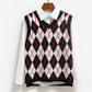 College Style Loose Vest All-match Diamond Check Sweater Splicing Color Sleeveless Fashion Sweater