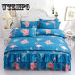 Bed Skirt Queen Size Single-Layer Skin-Friendly Cotton Bedspread 4PCs Set Includ