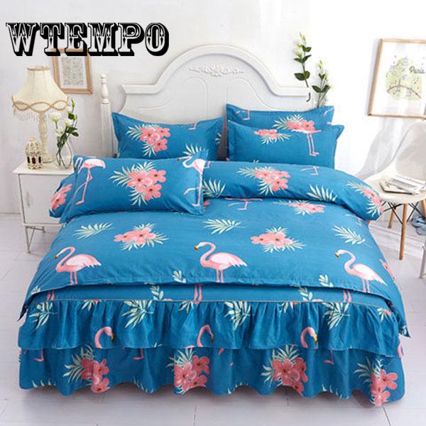 Bed Skirt Queen Size Single-Layer Skin-Friendly Cotton Bedspread 4PCs Set Includ