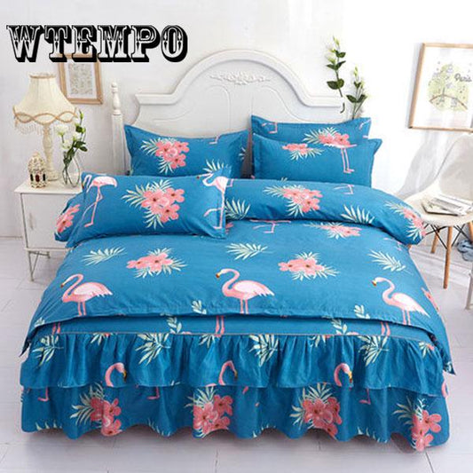 Bed Skirt Queen Size Single-Layer Skin-Friendly Cotton Bedspread 4PCs Set Includ