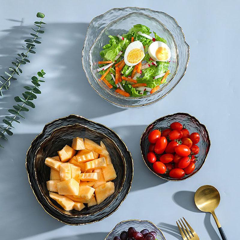 Phnom Penh Glass Salad Bowl Transparent Lunch Box Instant Noodle Bowl Creative Student Fruit Fishing Plate Household Set Tableware